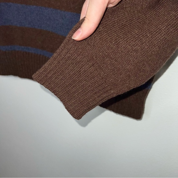 Burberry Youth Argyle V-Neck Sweater Cotton Brown Blue Diamond Striped Size 12Y - Picture 6 of 13